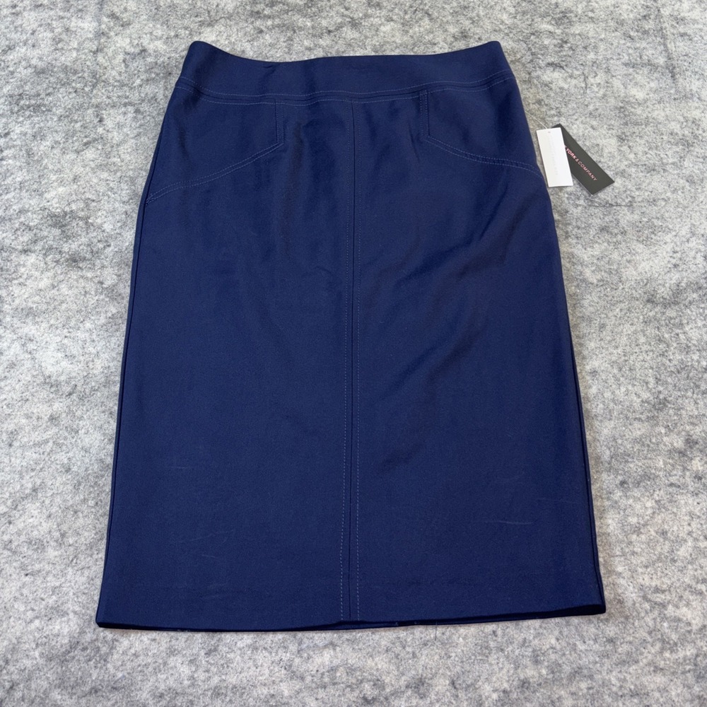 New York & Company 7th Avenue Design Studio Pencil Skirt Women's 10 Navy Minimal